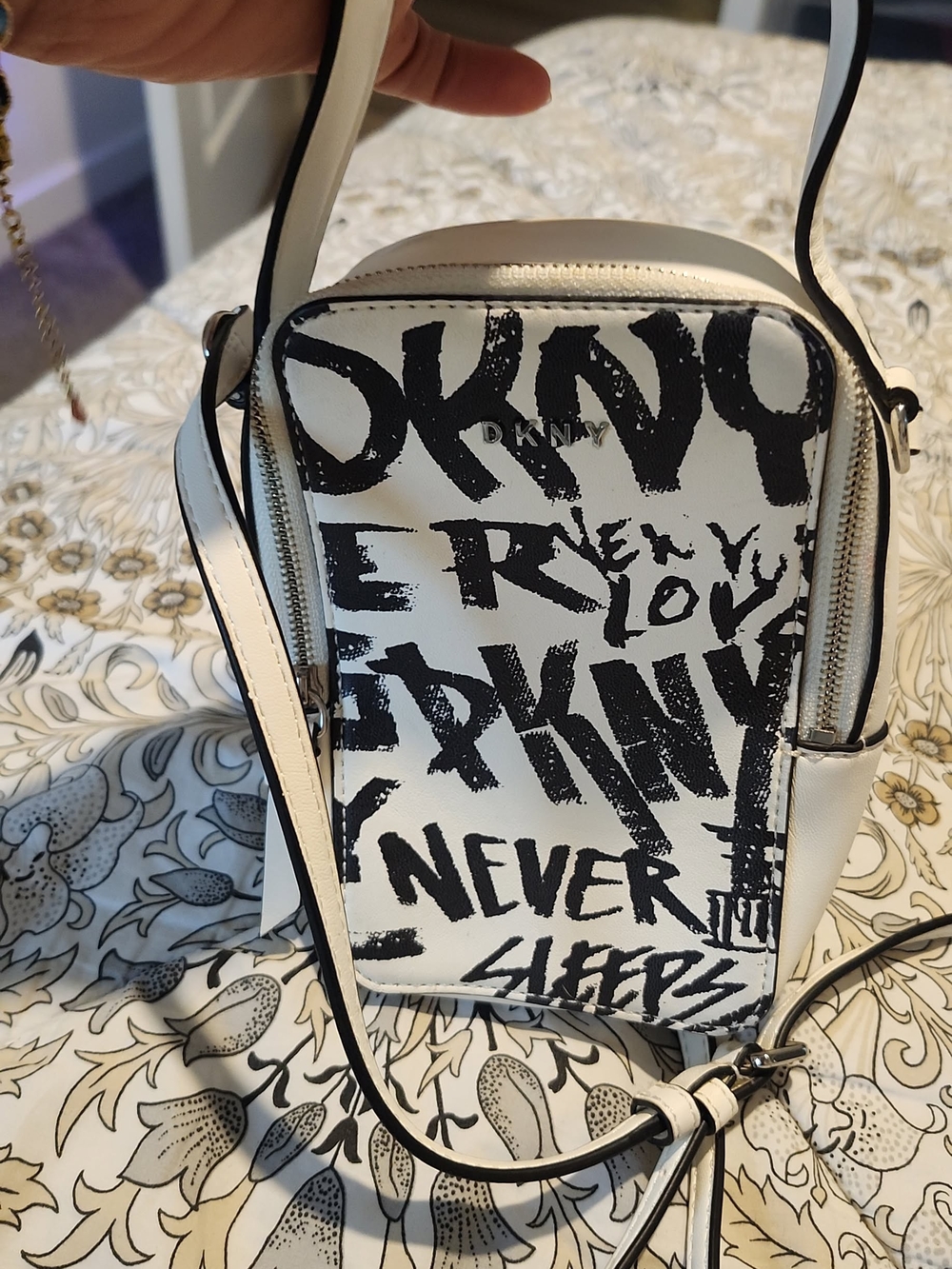 DKNY White & Black Graffiti Crossbody Bag